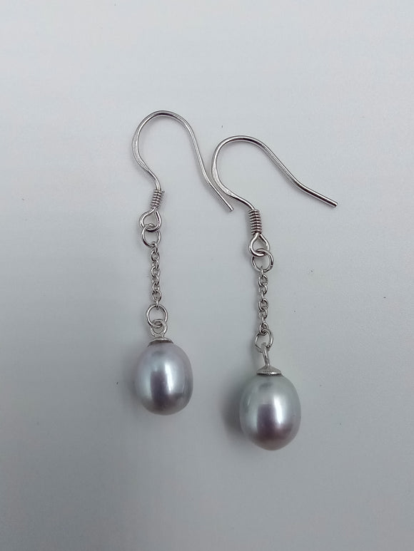 Gray Rice Freshwater Pearl Earrings
