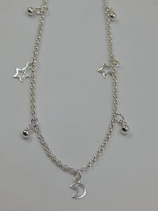 Sterling Silver Star and Moon Anklet