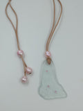 One Of a Kind Pink Pearl and Aqua Beach Glass Necklace