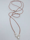 Single Pearl  and Leather Wrap Around Lariat Necklace