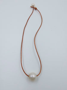 Single Pearl and Leather Necklace