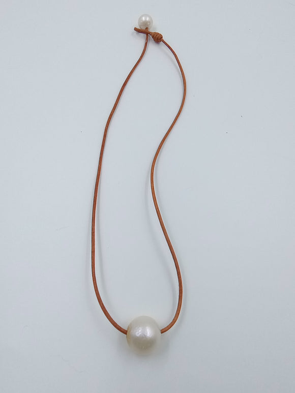 Single Pearl and Leather Necklace