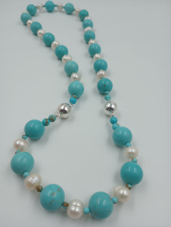 Freshwater Pearl and Turquoise Bead Necklace