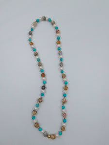 Freshwater Pearl, Agate, Turquoise Bead Necklace