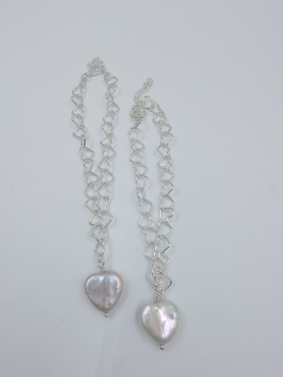 White Heart Pearl Bracelet