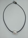 Single Leather and Pearl Necklace